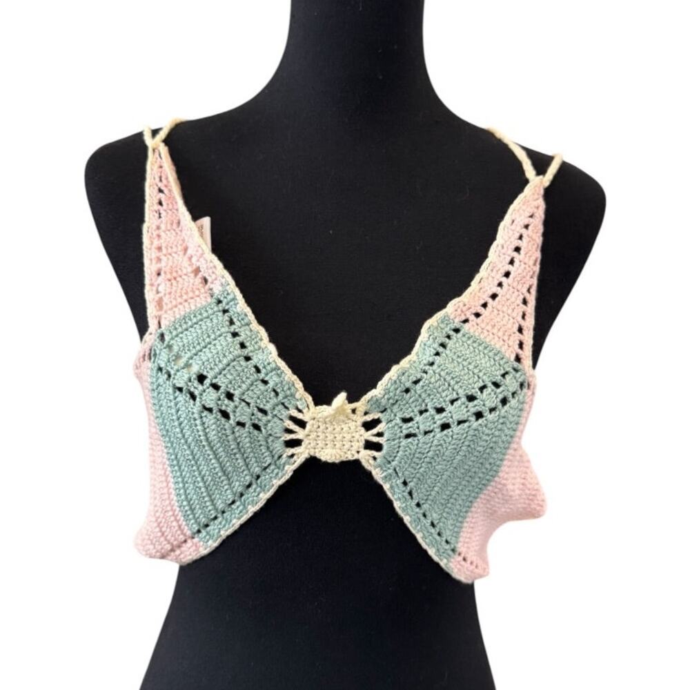 NEW LUSH NORDSTROM Pink Blue Crochet Butterfly Top Size S
